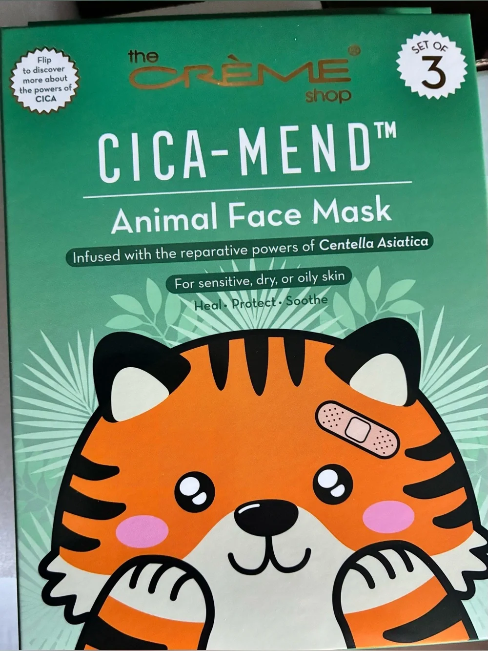 The Crème Shop CICA-MEND Tiger Animal Face Mask Set of 3 — NEW